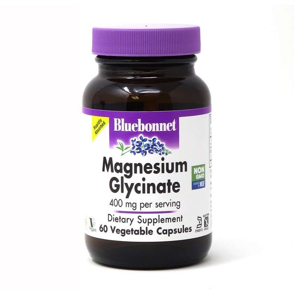 Bluebonnet Magnesium Glycinate 400mg Per Serving, 60 Vegetable Capsules