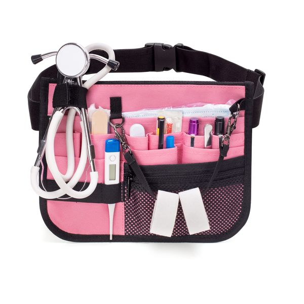 Damero Nurse Pouch Nurse Waist Bag with Holder for Tape, Stethoscope and Bandage Scissors, Pink