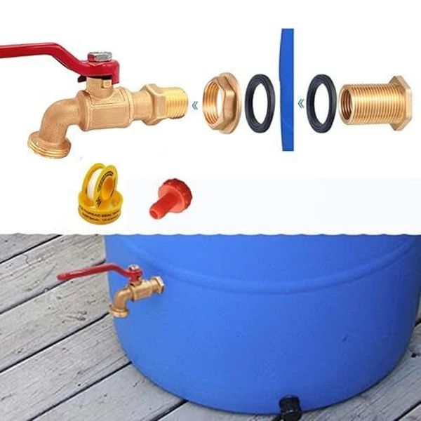 Brass Spigot Rain Barrel Faucet Kit for Rain Water Barrel Water Tanks Tubs