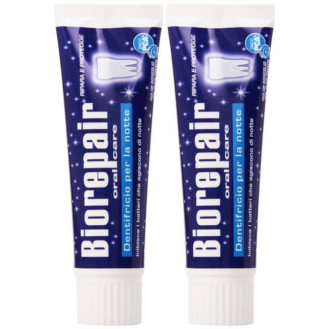 Biorepair: "Dentifricio per la Notte" (Intensive Night Repair) Toothpaste with microRepair 2.5 Fluid Ounce (75ml) Tube (Pack of 2) [ Italian Import ]