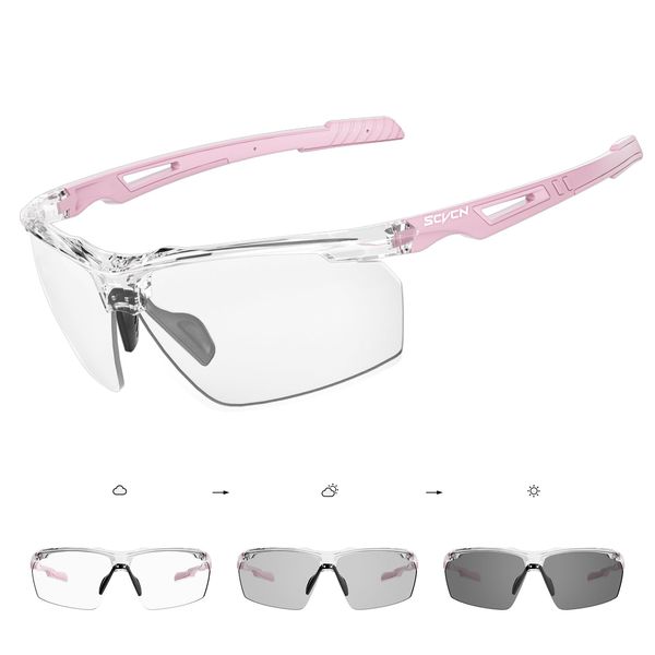SCVCN Photochromatic Self-Tone Cycling Glasses Men Women Sports Sunglasses Clear Cycling MTB Cycling Glasses Running Volleyball Tennis Driving Fishing Softball Mountaineering Golf Hiking 11