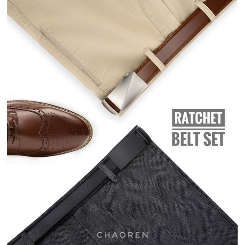 CHAOREN Ratchet Belts for Men 2 Pack - Mens Belt Leather 1 3/8" in Gift Set Box - Meet Almost Any Occasion and Outfit