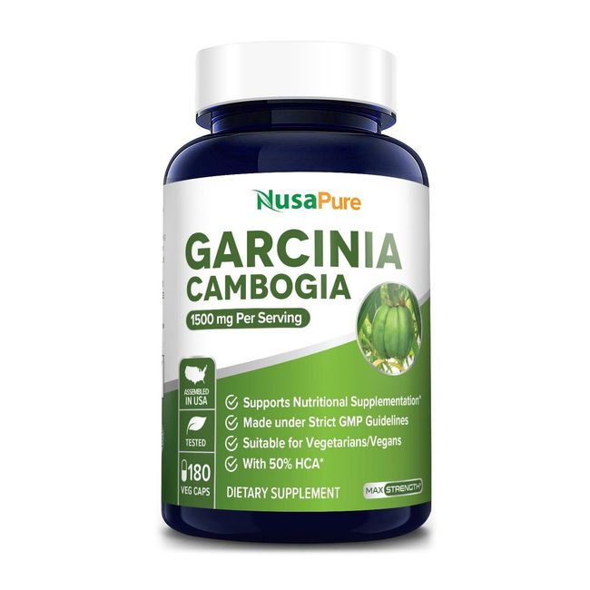 Garcinia Cambogia 180 Veggie Caps 1500mg (Vegetarian, Natural, Non-GMO