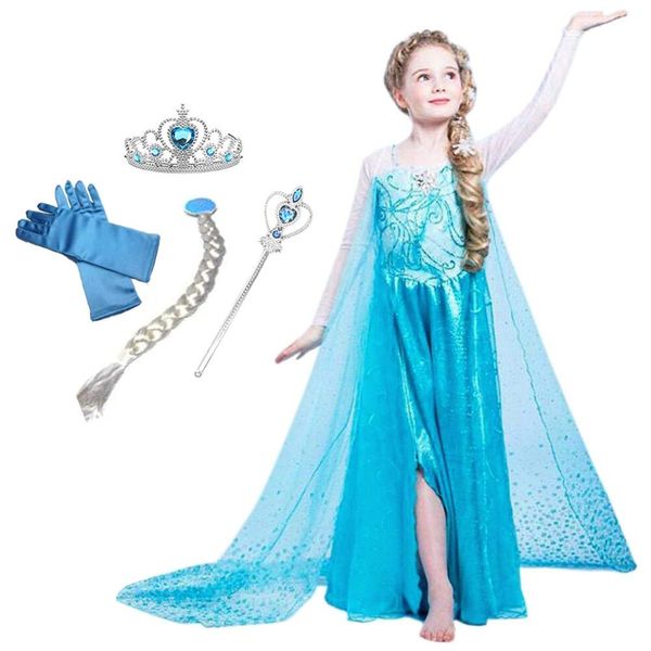 CREDIBLE NT333 Children’s Princess Dress Costume, Luxurious 6-Piece Set, Ice Blue (Princess Dress, Heart Tiara, Magic Wand, French Braid Wig, Gloves, Original CREDIBLE Merchandise), 51.2 inches (130 cm)