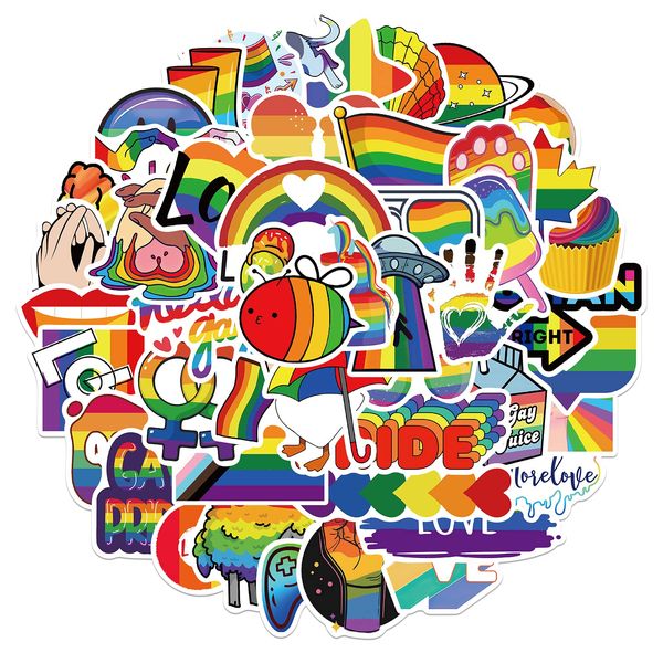 PRETTYSUNSHINE Sticker Set für LGBTQ, 50 Stück Regenbogen Streifen Aufkleber Decals, Wasserdicht Vinyl Stickers für Laptop Koffer Helm Motorrad Skateboard Snowboard Auto Fahrrad