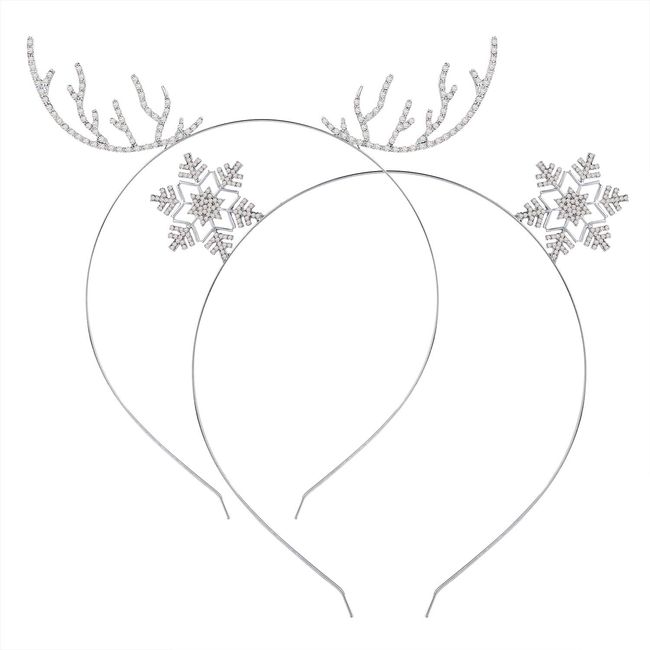 ELEARD Christmas Headband Set Christmas Reindeer Antlers Snowflake Headbands Crystal Rhinestone Deer Horn Headband Hair Band (Silver)