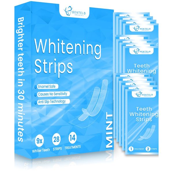 DENTELO Teeth Whitening Strips- Mint Flavor, Zero Sensitivity, Enamel Safe, Dentist Formulated,Teeth Whitener Strips, White Teeth, Tooth Whitening Strip, Smile Teeth Whitening (Mint)