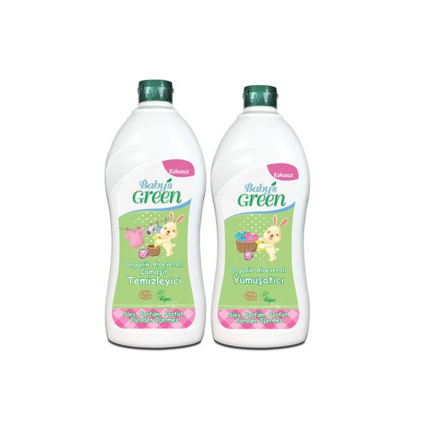 2'li Set Baby’s Green Organik Bebek Çamaşır Deterjanı Aloeveralı 20 Yk Yumuşatıcı Kokusuz 750 ml