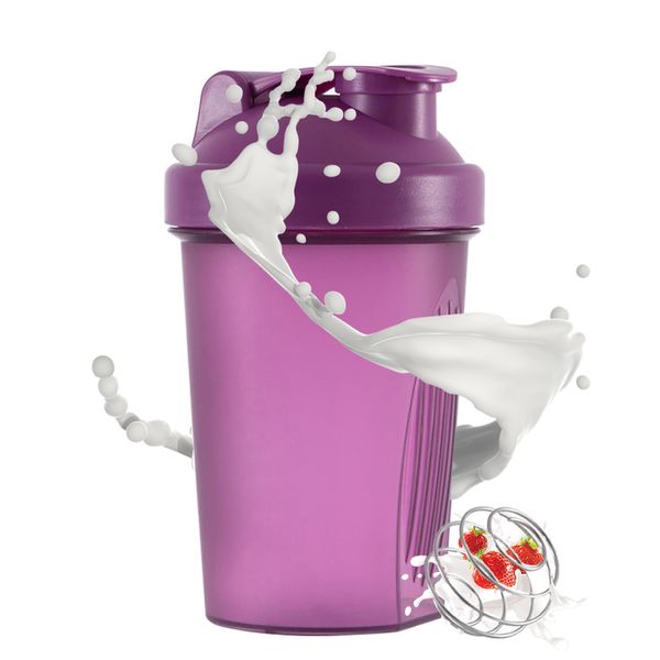 Toced Protein Shaker Bottle with Stainless Steel Mixball, Mini Water Bottle for Protein Shakes with Leakproof Flip On Lid, BPA Free, Perfect for Protein & Supplement Shaker Bottle 400ml (Purple)