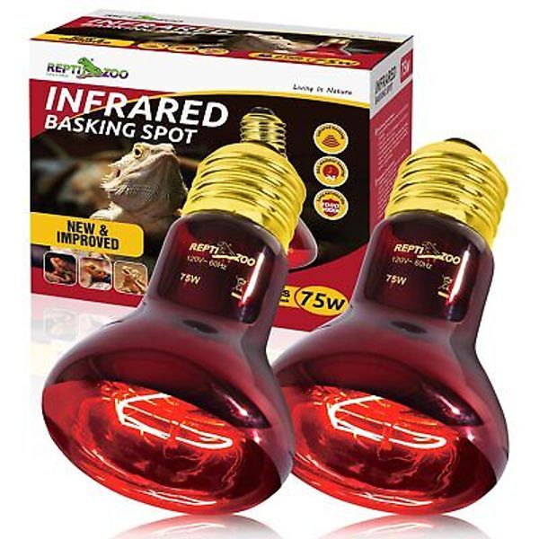 2 Pcs 75W Infrared Heat Lamp Bulbs for Reptiles Red Basking Spot Light for Pets