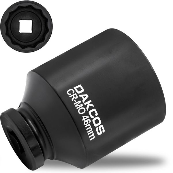 DAKCOS 46mm Socket 1/2" Drive 12 Ponit Impact Wrench Socket Drive Shaft Tool Power Socket, CR-MO Deep Socket