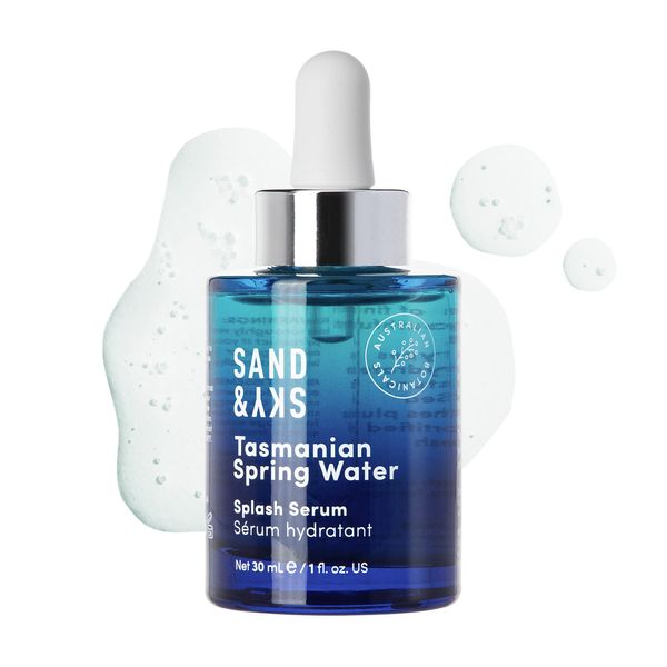 Sand & Sky Tasmanian Spring Water Splash Serum. Hyaluronic Acid for soft and plump skin.