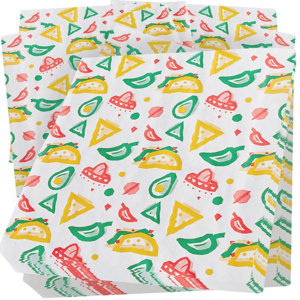 Fun, Fiesta Style 12in Deli Paper 100 Ct. Greaseproof, Microwave-Safe Mexican Themed Tissue Great for Burrito Wrappers or Nacho Basket Liners. Southwest Party Supplies for Cinco de Mayo Celebration