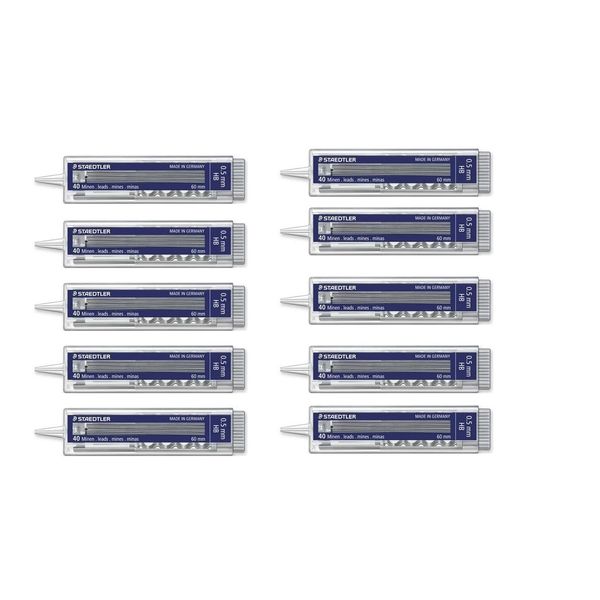 Staedtler Mechanical Pencil Leads HB 0.5 mm Pack of 10 Cases Each Containing 40 Leads,black