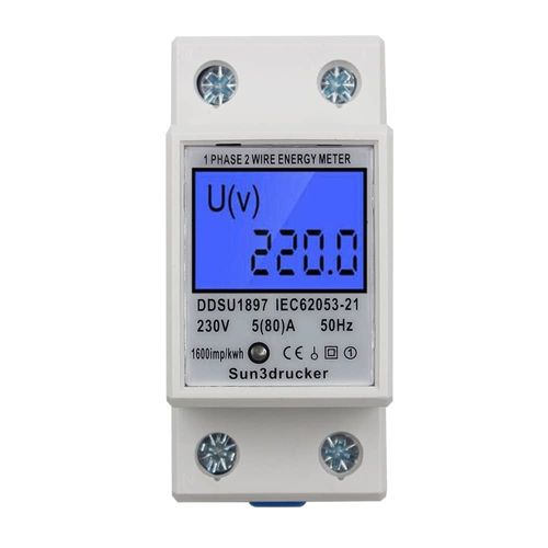 LCD Digital Electricity Meter AC Meter Hat Rail KWh Meter 5(80) A 1-Phase 2-Pin 2P DIN Rail Electricity Meter