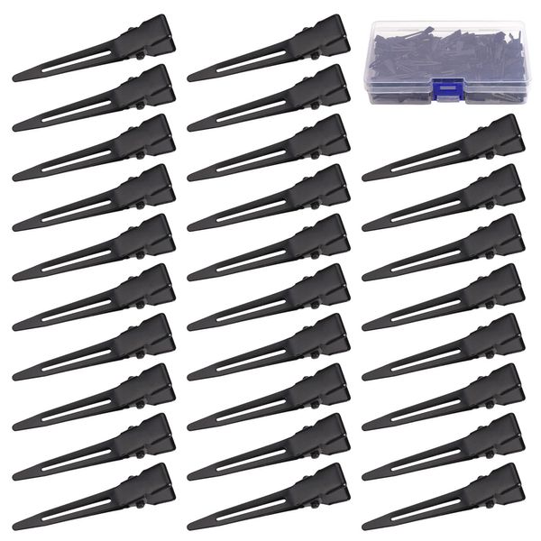 Qearl 120 PCS 1.77" Single Prong Curl Clips Black Curl Pins Duckbill Clips Metal Alligator Clips for Hair Extensions Styling (Black)