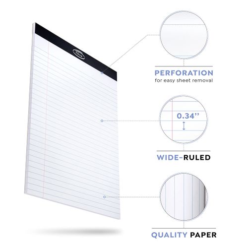 Alitte Legal Notepads 8.5 x 11, Pack of 3 - Perforated Wide Ruled Writing Pad - Premium Thick Paper, No Ink Bleeding - Blank Legal Pads For Home, Office, School, Business - 50 Sheets Per Notebook