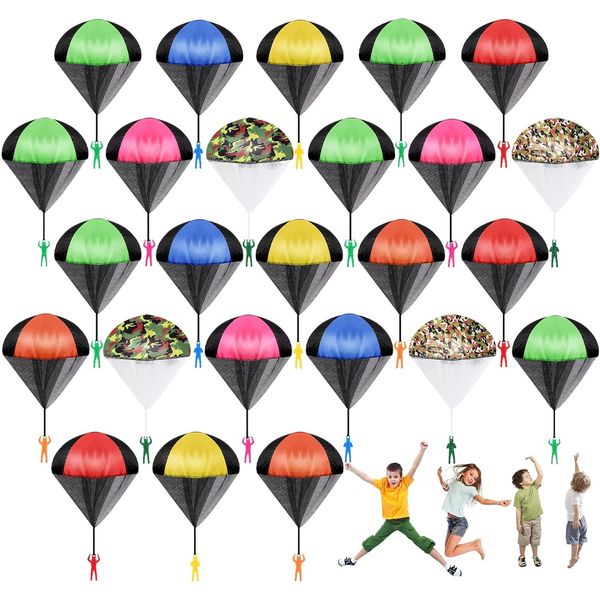 Vyndicca 25PCS Parachute Toy,Throwing Parachute Toys Outdoor Children's Flying Toys,Tangle Free Toy Parachute,Hand Throw Parachute Army Man for Kids Fun Party Gifts,9 Colors