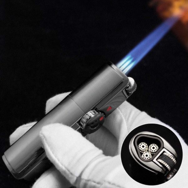 Triple Jet Torch Cigar Lighter Windproof in Function with Cigar Punch in Gun Metal Color Including Gift Box