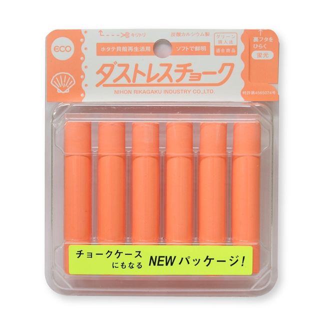 Nippon Rikaku DCK-6-RG Dustless Fluorescent Chalk, Orange, 6 Pieces