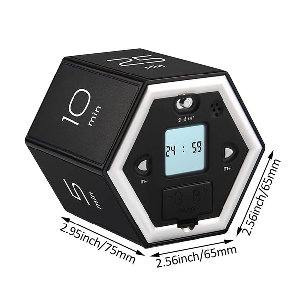 Hex Digital Clock Timer Magnetic Cube Timer Kitchen Hex Flip Timer Easy to Use Magnetic Flip Four Timer for Study Cooking Exercise Black