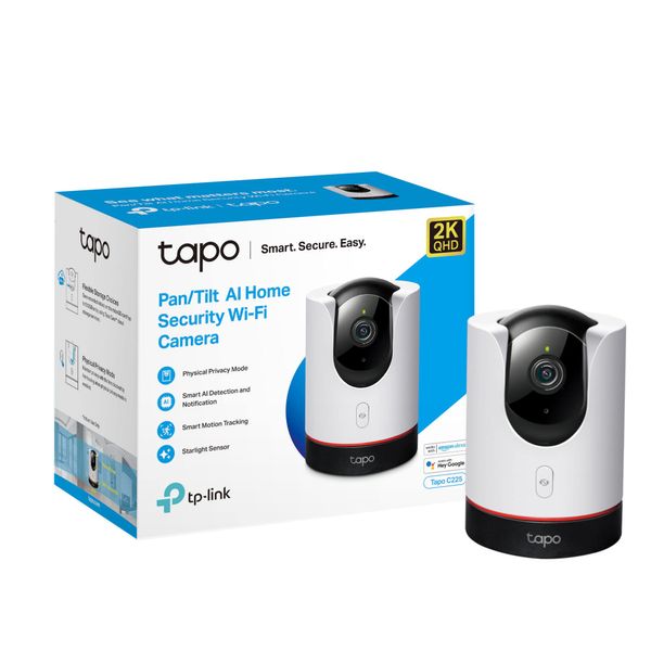 Tapo 2K QHD Pan/Tilt Security Camera, AI Detection, Privacy Protection, Starlight Sensor, 2-way Audio, 4MP, Night Vision, Cloud&SD Card Storage, Works with Alexa (Tapo C225)