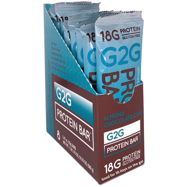 G2G Protein Bar, Almond Chocolate Chip, Real Food Ingredients, Refrigerated for Freshness, Healthy Snack, Delicious Meal Replacement, Gluten-Free, 8 Count (Pack of 8)