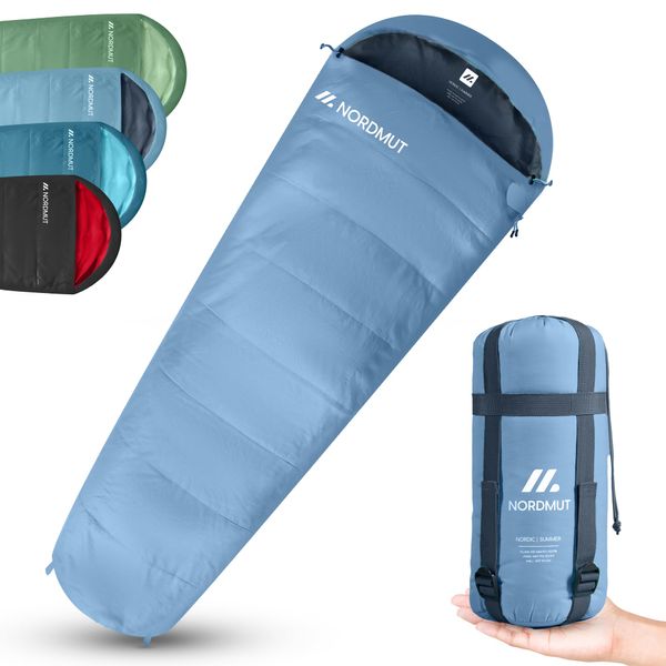 NORDMUT® Sommerschlafsack Ultraleicht mit kleinem Packmaß [100 GSM] Komfortabler Schlafsack Sommer - Sleeping Bag koppelbar - Mumienschlafsack wasserfest [900g] ideal für Outdoor & Camping