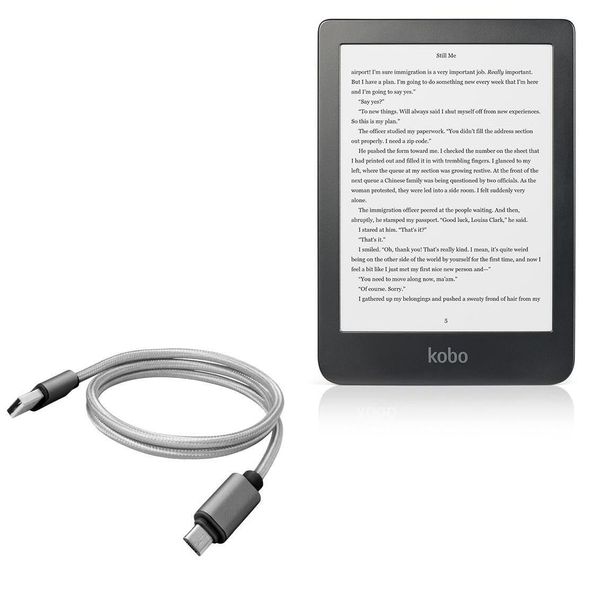 BoxWave Cable Compatible with Kobo Clara HD - Micro USB DuraCable, Braided Micro USB Charging Cable - Space Grey