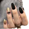 Black Gold Press On Nails Fake Medium Nail False Glue Kit Set 24