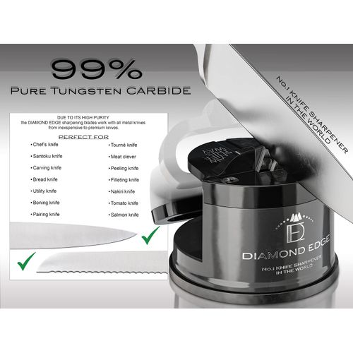 Diamond Edge No.1 Knife Sharpener in The World - Lifetime Use for Any Knife from Chef's, Utility to Steel Pocket Knives - Professional Safe Manual Sharpening Tool, Midnight Black