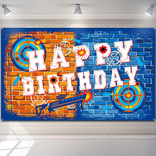 Gun Happy Birthday Supplies Dart Battle Target Water Gun Backdrop for Boy's Birthday Party Themed Party Decorations