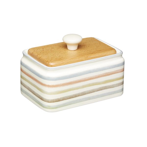 KitchenCraft Classic Collection Striped Ceramic Butter Dish with Lid - Cream