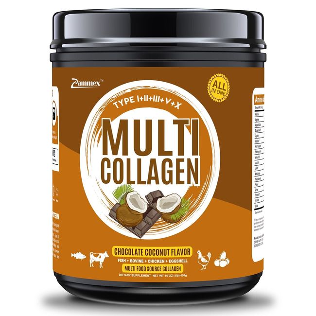 Chocolate Multi Collagen Protein Powder16oz Hydrolyzed PeptidesType I,II,III,V,X