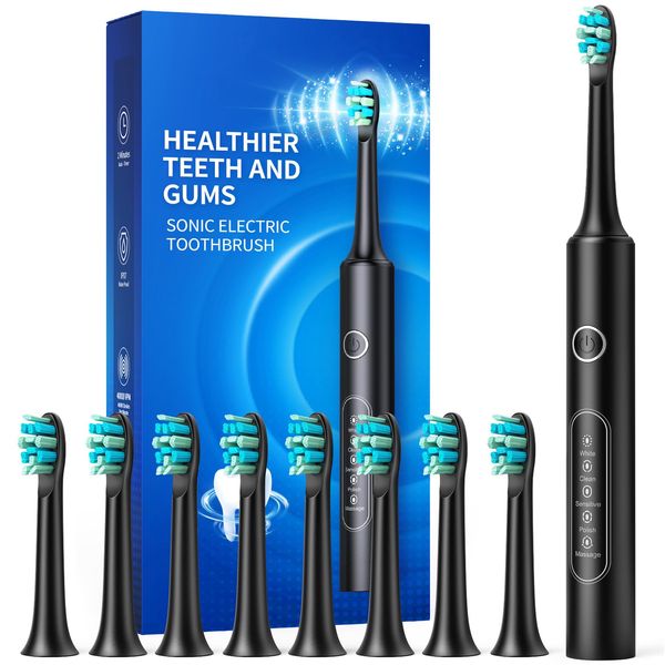 Electric Toothbrushes Adults-8 Brush Heads,Fast Charge 4 Hours Last 60 Days,Electric Toothbrush-40000 VPM, 5 Modes,2 Minute Smart Timer Sonic Toothbrushes for Adults,Kids