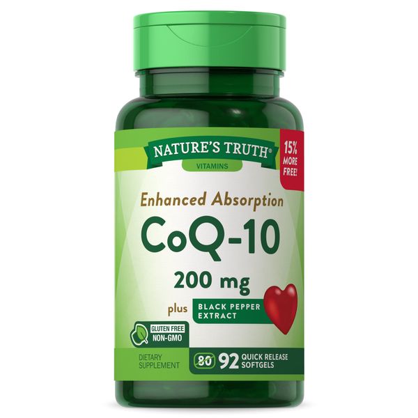 CoQ10 200 mg Softgels | 92 Count | Enhanced Absorption Supplement | with Black Pepper Extract | Non-GMO, Gluten Free Supplement | by Nature's Truth