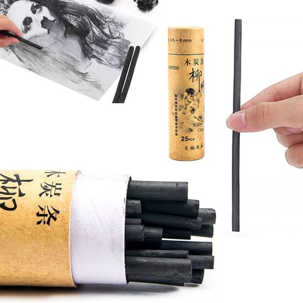 HJYZY 5-8mm Willow Charcoal Sticks for Sketching and Drawing Art Supplies for Professionals Students and Hobbyists 25 pcs