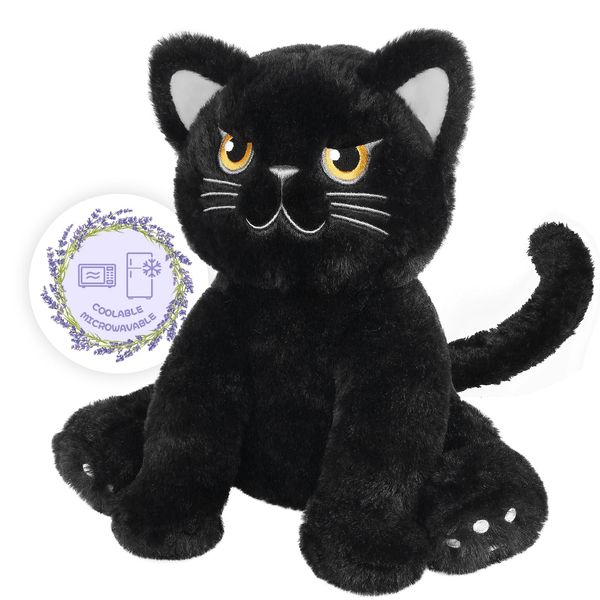 SuzziPals Microwavable Grumpy Black Cat Stuffed Animals Lavender Scent, Heated Stuffed Animals Heating Pads for Cramps & Pain, Black Cat Plush for Bedtime Cuddle Warming Stuffed Cat Stress Relief Gift