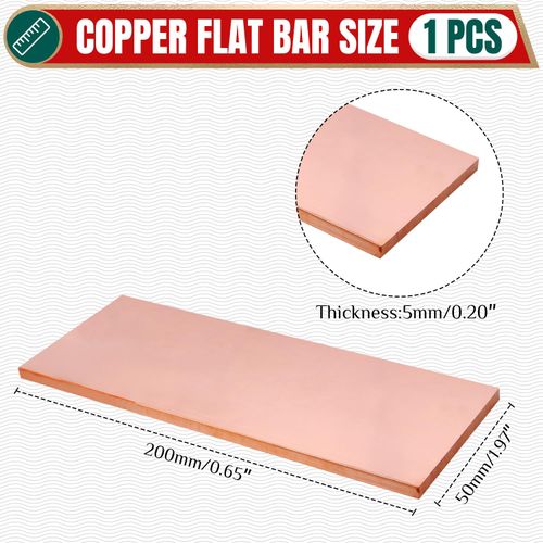 Uxney Copper Flat Bar，3/16" Thickness x 2" Width x 8" Length Copper Bar Stock，Copper Rods for Crafts,Models, Repairs, Electrical