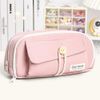 Cedar Eight Pencil Case, Large Capacity, Soft, Cute, Convenient, Solid, Canvas, Multi-Purpose, Pen Pouch, Pink, Casual