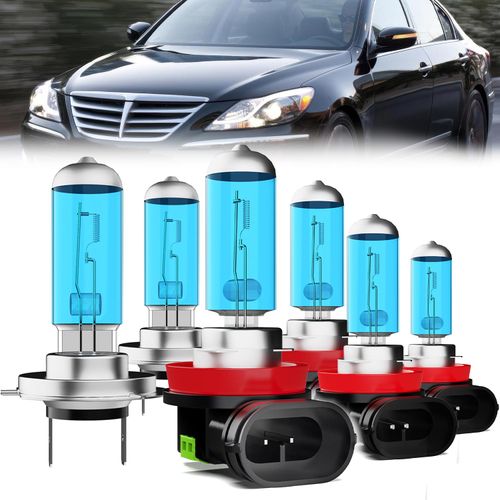 LECCIBUB Headlight Bulbs Compatible With Hyundai Genesis 2009-2014, H7 High Beam + H11 Low Beam + H11 Fog Lights Halogen Light Bulb Combo, Super Bright 6000K White, Plug and Play, Pack of 6