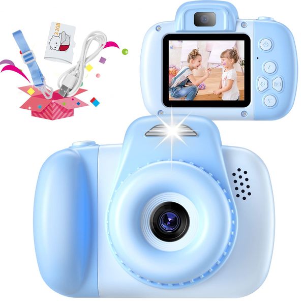 Kids Camera, HAONIU 48MP Digital Dual Camera Kids Toys for Boys/Girls 3-12 Years Old, Kid Selfie Camera with 2.0 Inch IPS Screen, 32GB SD Card, 1080P HD Video Cameras for Toddler Birthday Gifts (Blue)