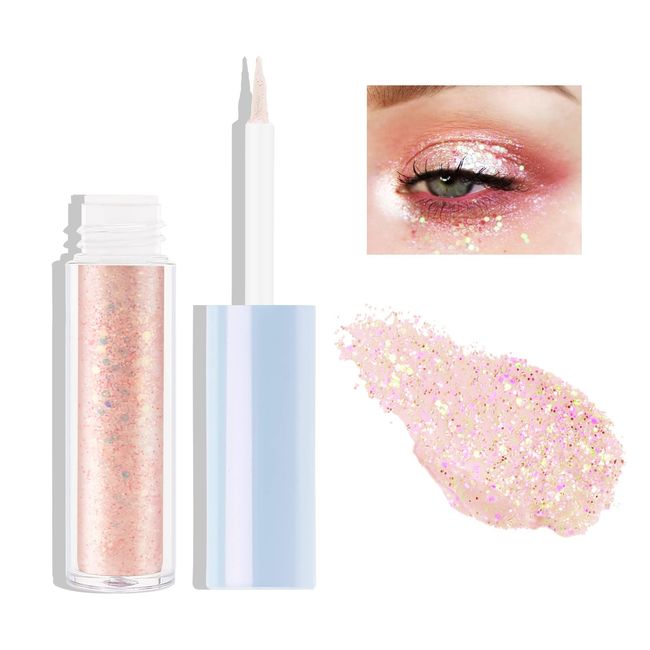 Boobeen Liquid Eyeshadow Shimmer White Metallic Creamy Eye Shadow Brightener, Pigmented & Long-lasting Eye Makeup