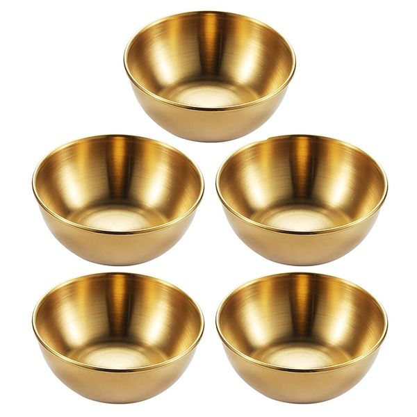 DOITOOL 5pcs Stainless Steel Dip Bowls Round Seasoning Dishes Sushi Dipping Bowl Saucers Bowl Mini Appetizer Plates Seasoning Dish Saucer Plates Gold …