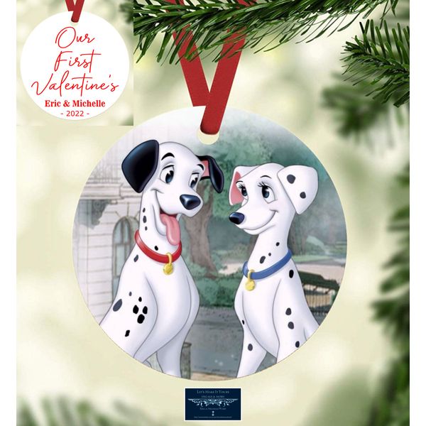 Pongo & Perdita Our First Valentine's 2022 Personalized w/ Names Ornament Gift
