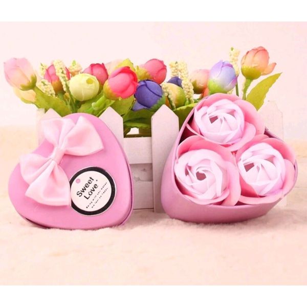 Heart Shape Rose Soap Flowers Tin Box Valentines Day Gift