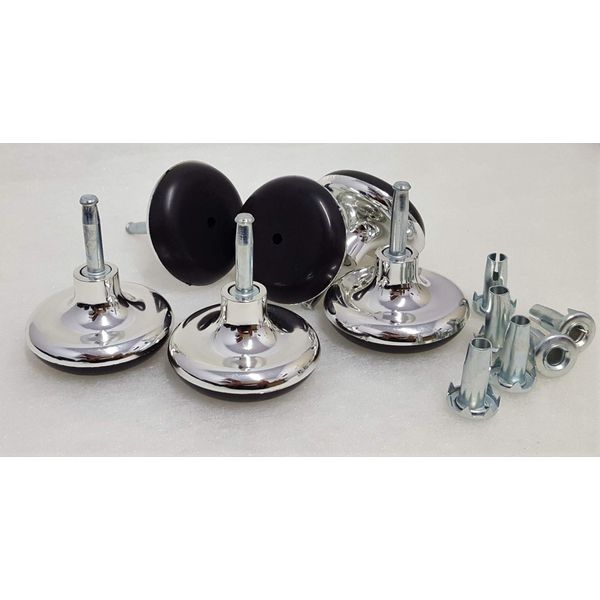 4 x Chrome Gliders With Metal Inserts For Beds, Sofas, Footstools.
