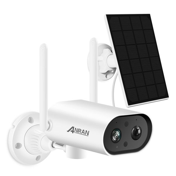 ANRAN 2K Solar Security Camera Outdoor, 180° Pan Rotation CCTV Wireless Battery Camera, PIR Motion Detection & Siren, WiFi Home Surveillance Camera with Night Vision, 2-Way Talk, IP65 Waterproof, S02