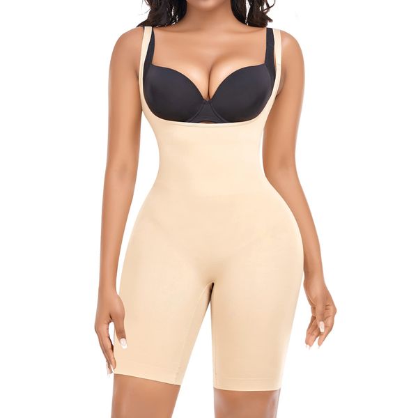 YARRCO Shapewear Damen Body Shaper Bauchweg Shaping Bodysuits Figurformende Unterwäsche Miederbody Miederhose (Beige, S)