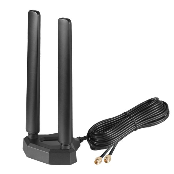 WiFi 6E Tri-Band 2.4GHz + 5 GHz + 6GHz Magnetic Base Omnidirectional WiFi 6 Antenna Aerial for PC Desktop Computer PCI-E Wireless WiFi 6 6E Router Hotspot Network Range Extender Booster, Supaerial